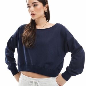 hollister off the shoulder navy blue sweatshirt